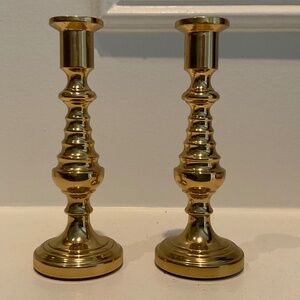 (2) Vintage Baldwin Brass Candle Holders 5” Tall, Thin Candles